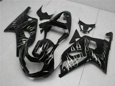 Best 2001-2003 Suzuki GSXR 600/750 Motorcycle Fairings - Glossy Black Silver Flame Canada