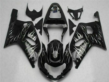 Best 2001-2003 Suzuki GSXR 600/750 Motorcycle Fairings - Glossy Black Silver Flame Canada