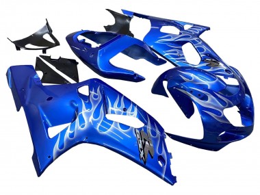Best 2001-2003 Suzuki GSXR 600 / GSXR 750 Motorcycle Fairings - Blue with White Flame Canada