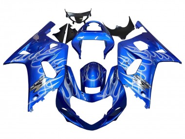 Best 2001-2003 Suzuki GSXR 600 / GSXR 750 Motorcycle Fairings - Blue with White Flame Canada