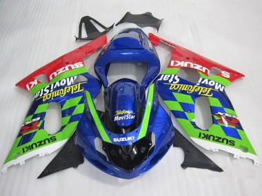 Best 2001-2003 Suzuki GSXR 600 Motorcycle Fairings - Blue Green Red Telefumica MoviStar Canada