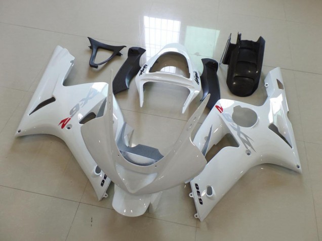 Best 2003-2004 White with Silver Decals Kawasaki ZX6R Motorcycle Fairings Canada