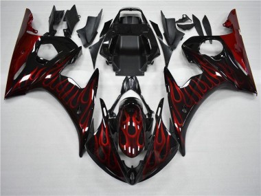 Best 2003-2005 Yamaha YZF R6 Motorcycle Fairings MF0445 - Black Red Flame Canada
