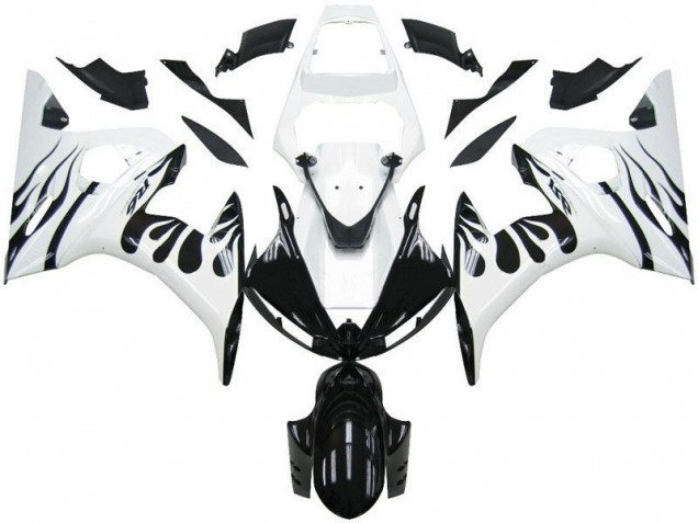 Best 2003-2005 White Flame Black Yamaha YZF R6 Motorcycle Fairings Kits Canada