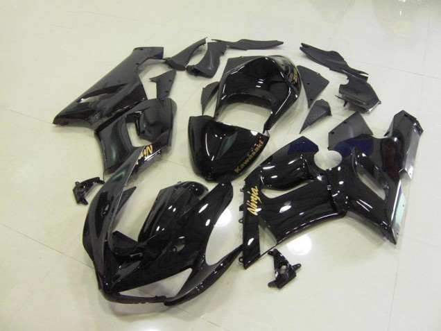 Best 2005-2006 Glossy Black Gold Decals Kawasaki ZX6R Motorcycle Fairings Kits Canada Best 2005-2006 Glossy Black Gold Decals Kawasaki ZX6R Motorcycle Fairings Kits Canada