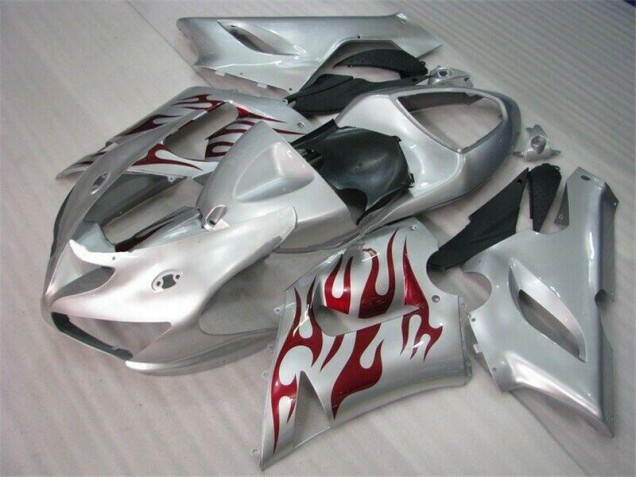 Best 2005-2006 Silver Red Flames Kawasaki ZX6R Motorcycle Fairings Canada Best 2005-2006 Silver Red Flames Kawasaki ZX6R Motorcycle Fairings Canada