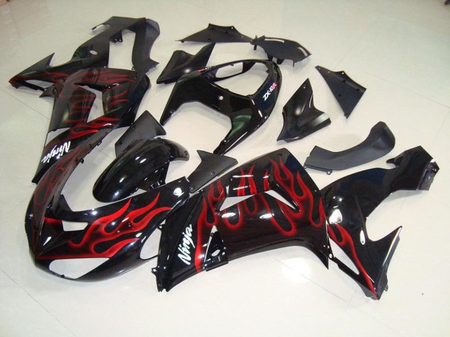 Best 2006-2007 Black Red Flame Kawasaki ZX10R Moto Fairings Canada Best 2006-2007 Black Red Flame Kawasaki ZX10R Moto Fairings Canada