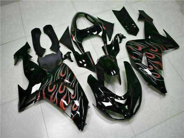 Best 2006-2007 Black Red Flame Kawasaki ZX10R Motorcyle Fairings Canada Best 2006-2007 Black Red Flame Kawasaki ZX10R Motorcyle Fairings Canada