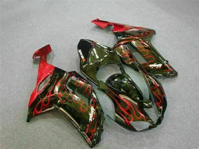Best 2007-2008 Black Red Flame Kawasaki ZX6R Motor Bike Fairings Canada Best 2007-2008 Black Red Flame Kawasaki ZX6R Motor Bike Fairings Canada