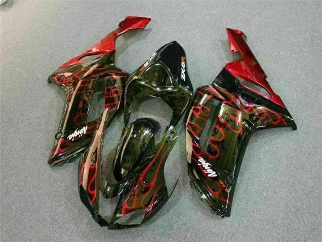 Best 2007-2008 Black Red Flame Kawasaki ZX6R Motor Bike Fairings Canada Best 2007-2008 Black Red Flame Kawasaki ZX6R Motor Bike Fairings Canada