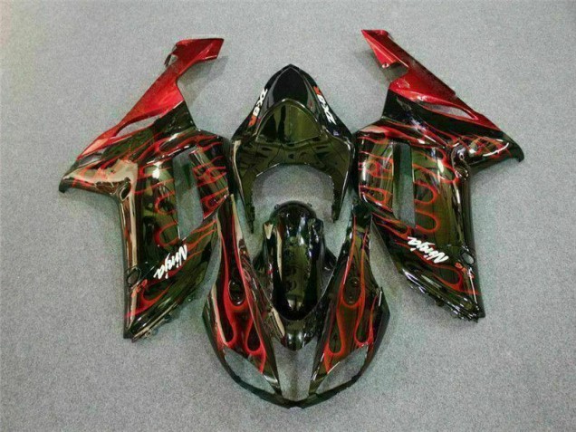 Best 2007-2008 Black Red Flame Kawasaki ZX6R Motor Bike Fairings Canada Best 2007-2008 Black Red Flame Kawasaki ZX6R Motor Bike Fairings Canada