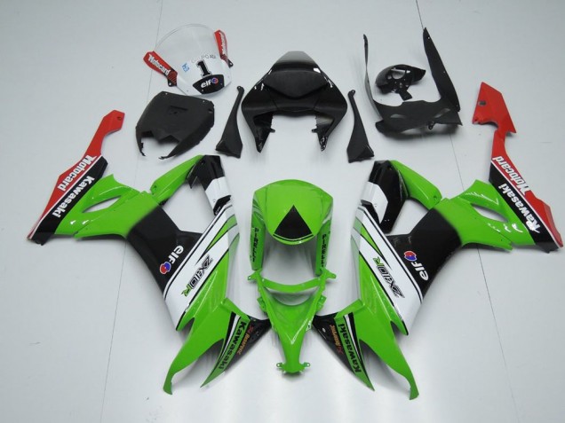Best 2008-2010 White Black and Green Kawasaki ZX10R Motorcycle Fairing Kits Canada Best 2008-2010 White Black and Green Kawasaki ZX10R Motorcycle Fairing Kits Canada