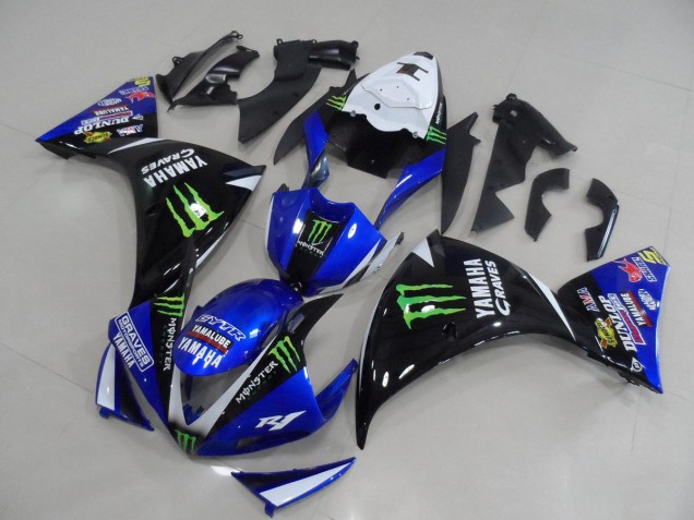 Best 2012-2014 Blue Black Monster Yamaha YZF R1 Motorcycle Fairing Kits Canada