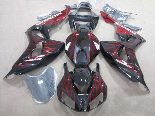 Best 2006-2007 Black Red Flame Honda CBR1000RR Motorbike Fairing Canada