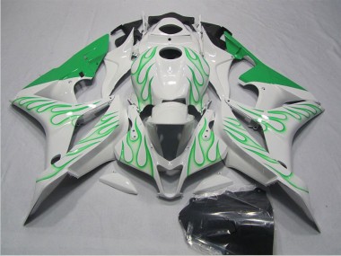 Best 2007-2008 White Green Flame Honda CBR600RR Motorcycle Fairings Kits Canada