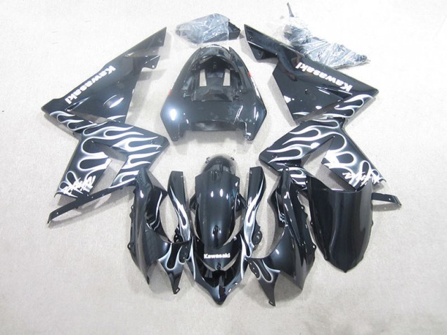 Best 2003-2005 Black White Flame Kawasaki ZX10R Motorcycle Fairings Canada