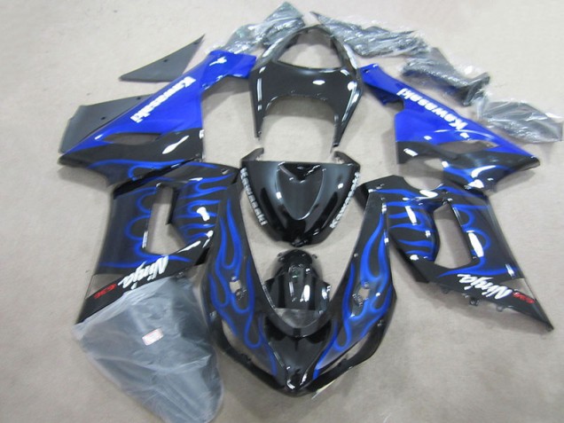 Best 2005-2006 Black Blue Flame Ninja 636 Kawasaki ZX6R Motorcycle Fairings Kits Canada Best 2005-2006 Black Blue Flame Ninja 636 Kawasaki ZX6R Motorcycle Fairings Kits Canada