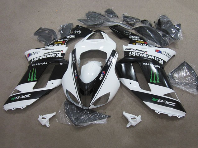 Best 2007-2008 Black White Monster Kawasaki ZX6R Replacement Motorcycle Fairings Canada Best 2007-2008 Black White Monster Kawasaki ZX6R Replacement Motorcycle Fairings Canada