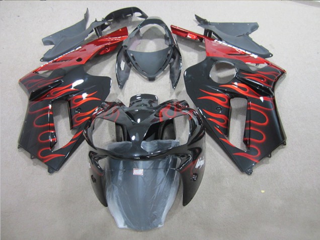 Best 2007-2008 Black Red Flame Kawasaki ZX6R Replacement Fairings Canada Best 2007-2008 Black Red Flame Kawasaki ZX6R Replacement Fairings Canada