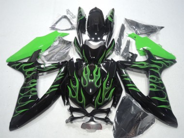 Best 2008-2010 Black Green Flame Suzuki GSXR600 Bike Fairings Canada