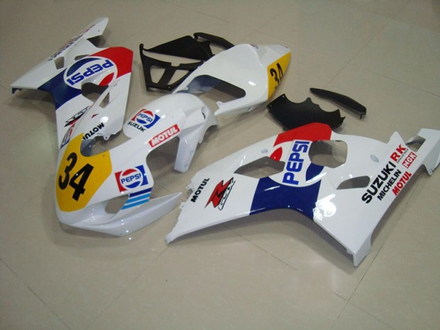 Best 2004-2005 White Blue Pepsi 34 Suzuki GSXR750 Replacement Motorcycle Fairings Canada Best 2004-2005 White Blue Pepsi 34 Suzuki GSXR750 Replacement Motorcycle Fairings Canada