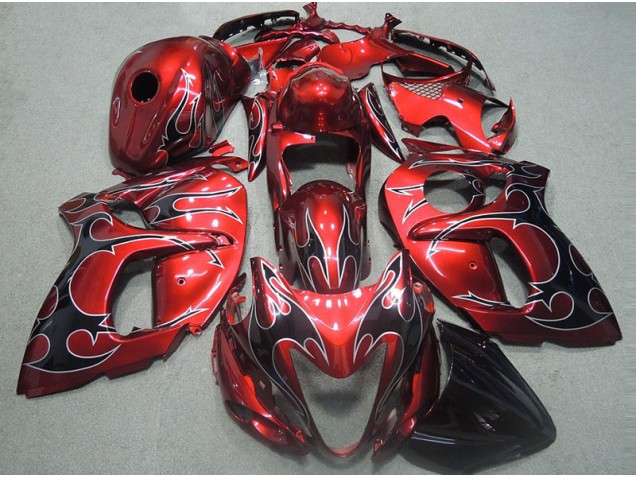Best 1996-2007 Red with Black Flame Suzuki GSXR1300 Hayabusa Motorcycle Fairings Kits Canada